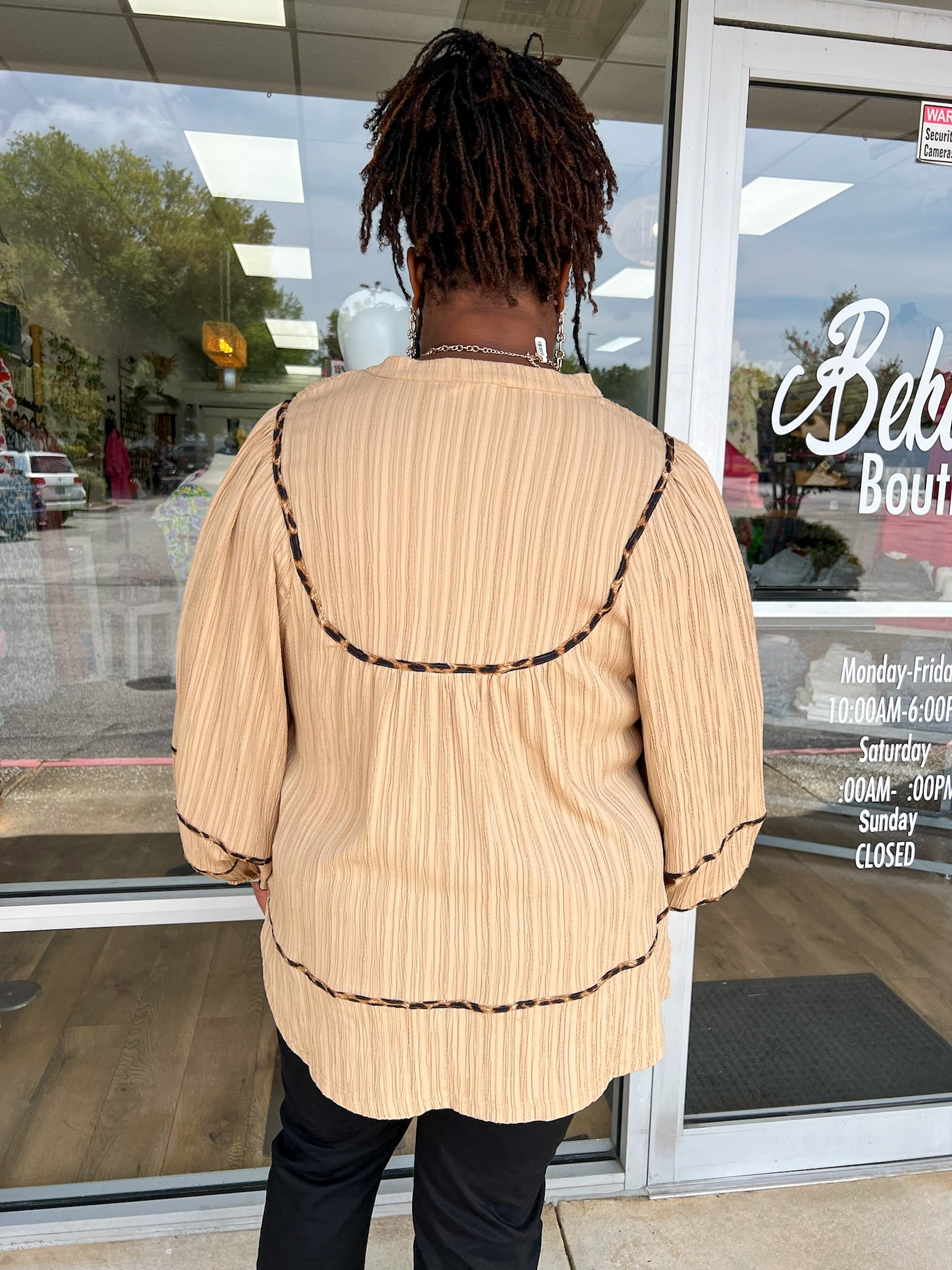 Still Into You Taupe Textured Top with Animal Print Contrast Piping (C) - A'Bekah's Boutique