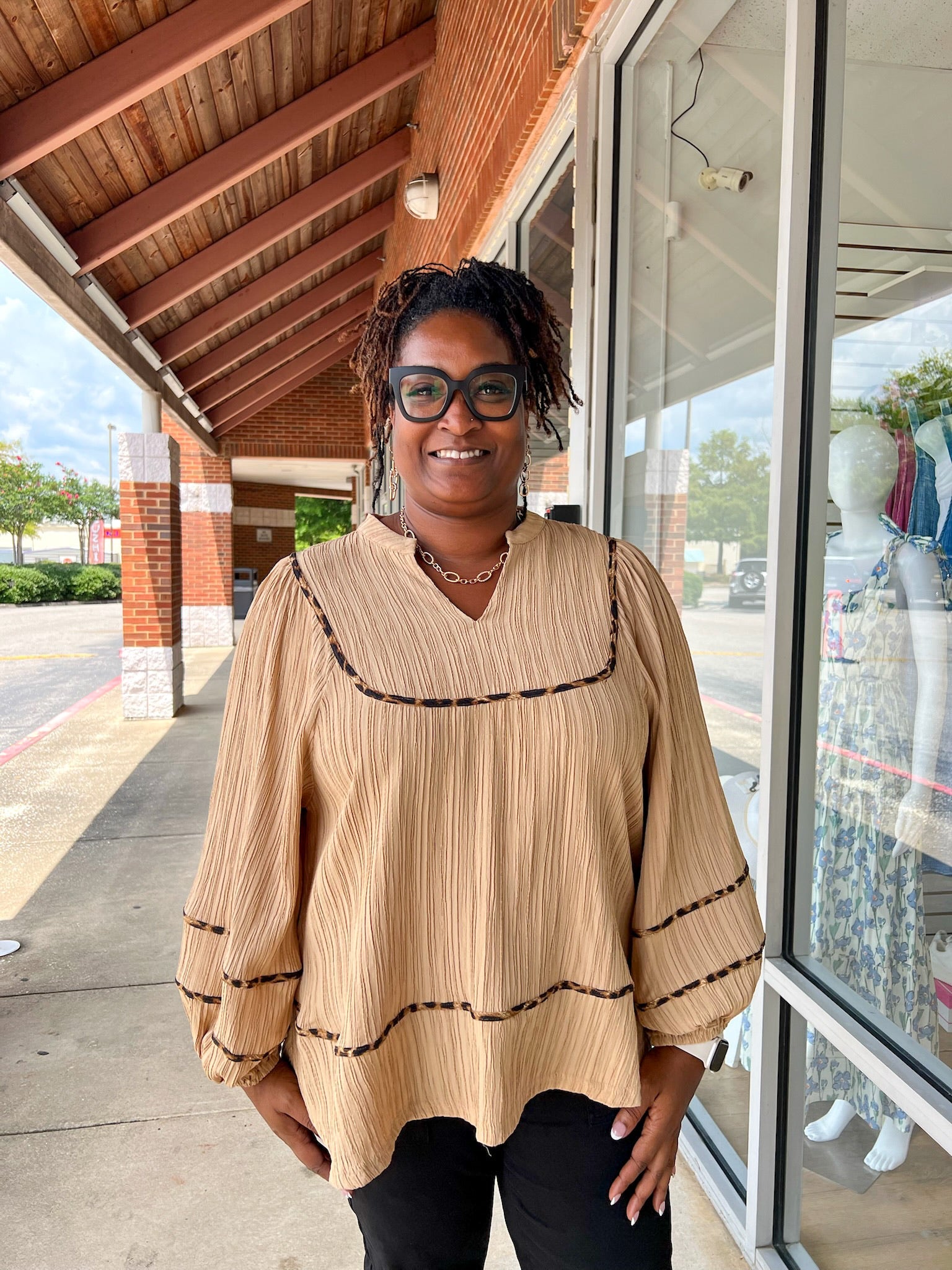 Still Into You Taupe Textured Top with Animal Print Contrast Piping (C) - A'Bekah's Boutique