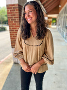 Still Into You Taupe Textured Top with Animal Print Contrast Piping (R) - A'Bekah's Boutique