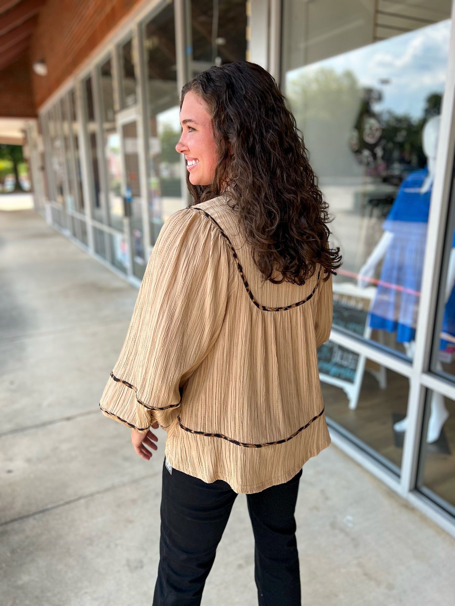 Still Into You Taupe Textured Top with Animal Print Contrast Piping (R) - A'Bekah's Boutique