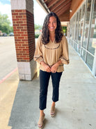 Still Into You Taupe Textured Top with Animal Print Contrast Piping (R) - A'Bekah's Boutique
