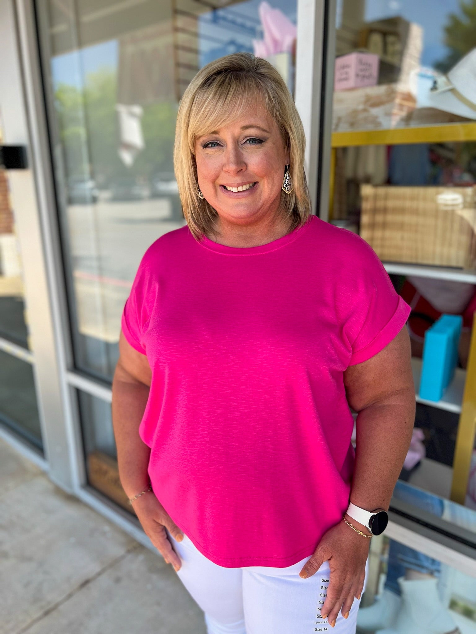 Still Waiting Hot Pink Short Sleeve Top (C) - A'Bekah's Boutique