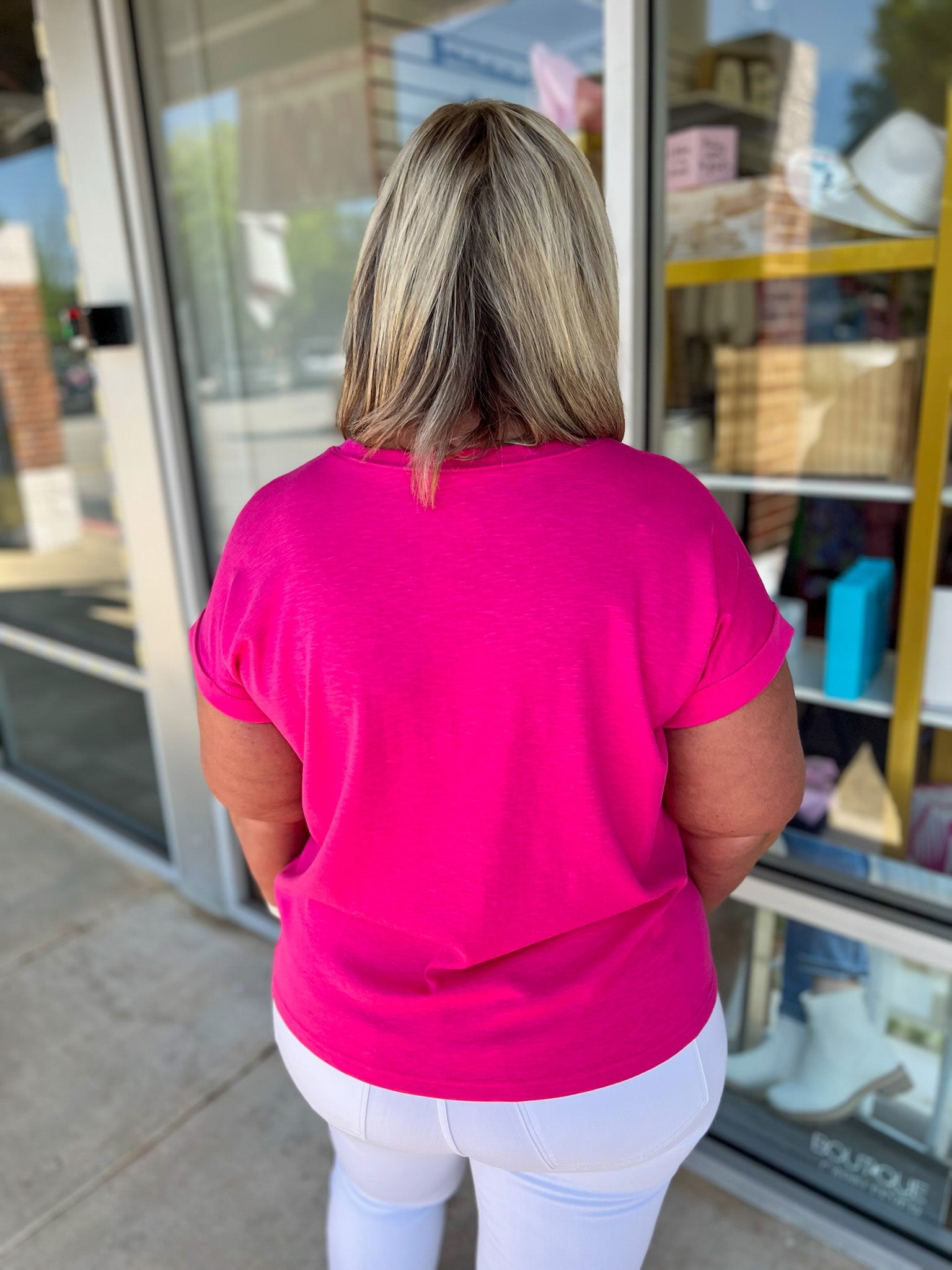 Still Waiting Hot Pink Short Sleeve Top (C) - A'Bekah's Boutique