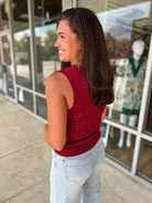 Stronger Than Ever Red Pointelle Sleeveless Sweater Vest - A'Bekah's Boutique