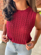 Stronger Than Ever Red Pointelle Sleeveless Sweater Vest - A'Bekah's Boutique