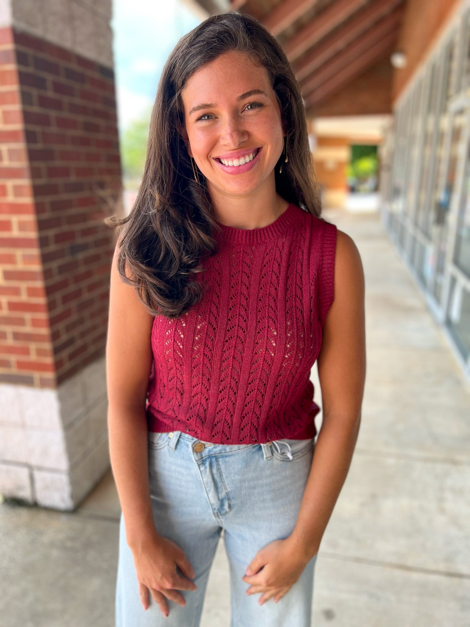 Stronger Than Ever Red Pointelle Sleeveless Sweater Vest - A'Bekah's Boutique