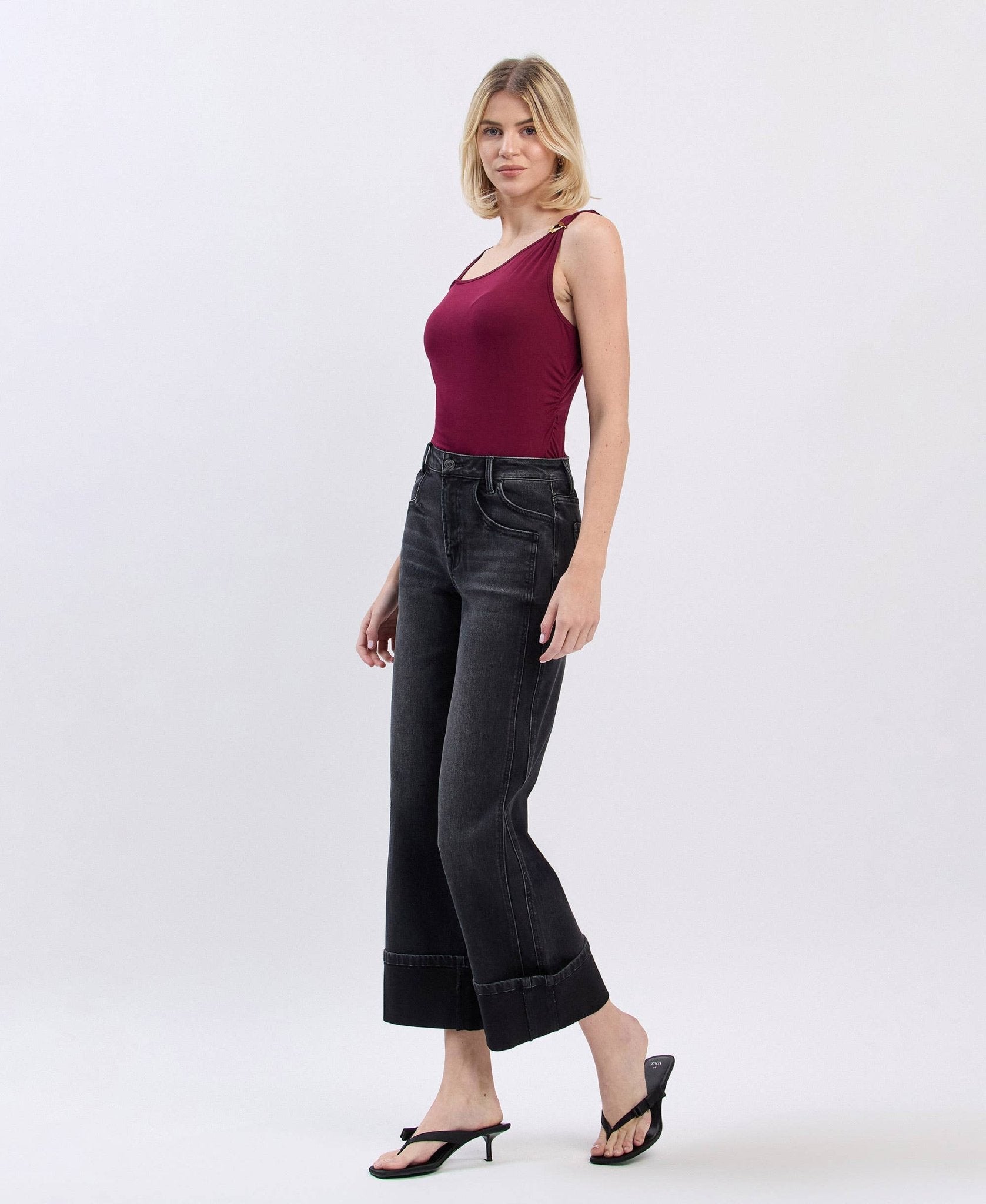 SUPER HIGH RISE CUFFED BAGGY WIDE JEANS - A'Bekah's Boutique