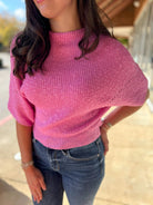 Sweet Pink Cropped Half Dolman Sleeve Sweater - A'Bekah's Boutique