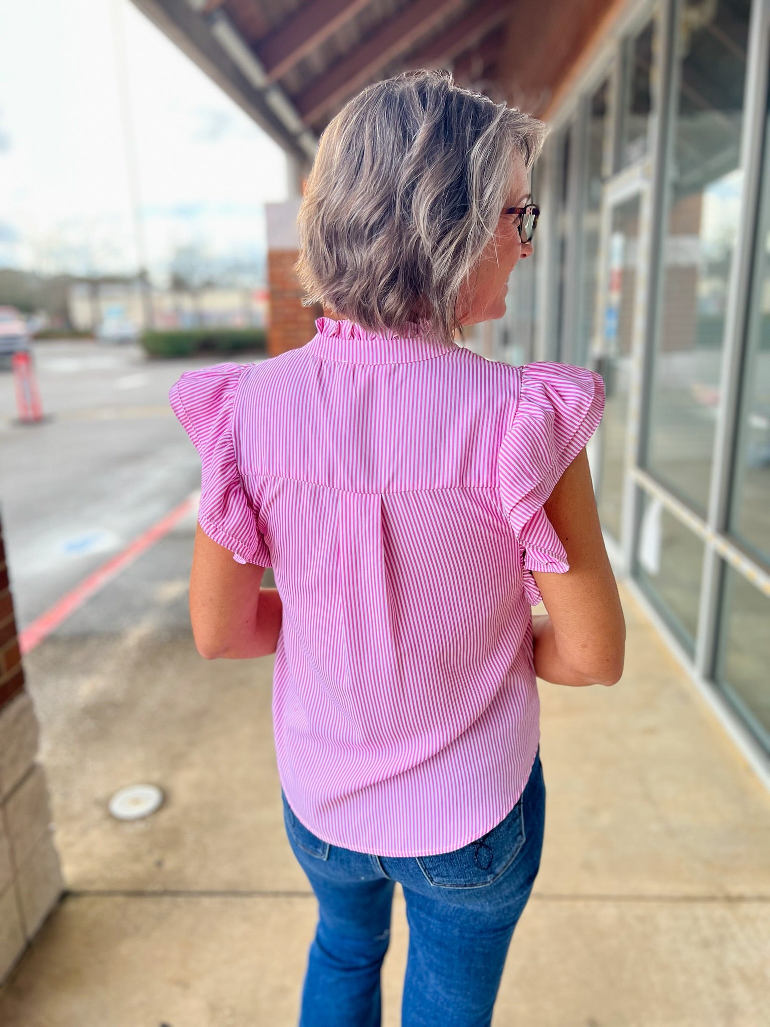 Sweet Pink Striped Button Up Top with Ruffle Details - A'Bekah's Boutique