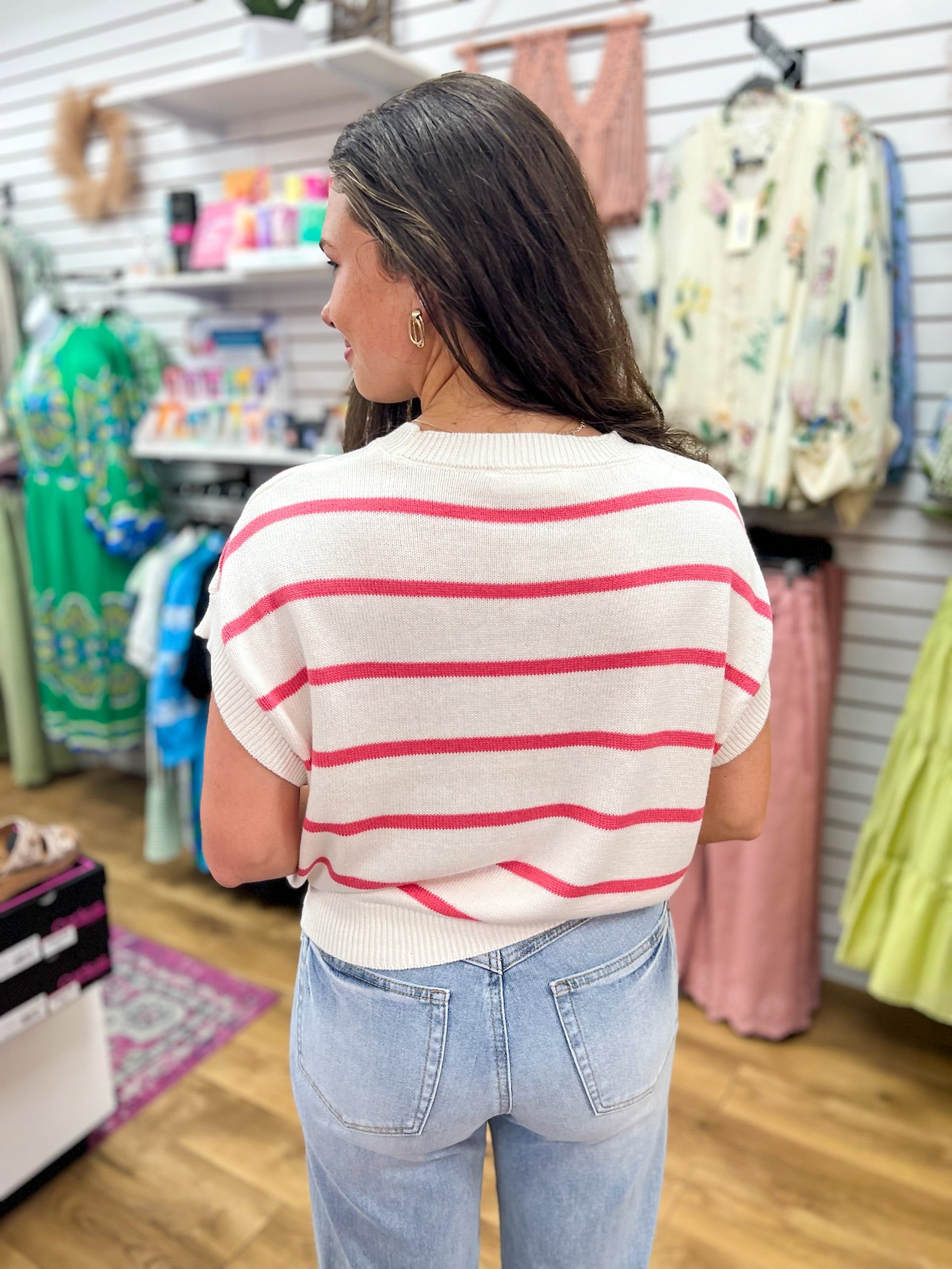 Taffy Pink Striped Knit Top with Cap Dolman Sleeves - A'Bekah's Boutique