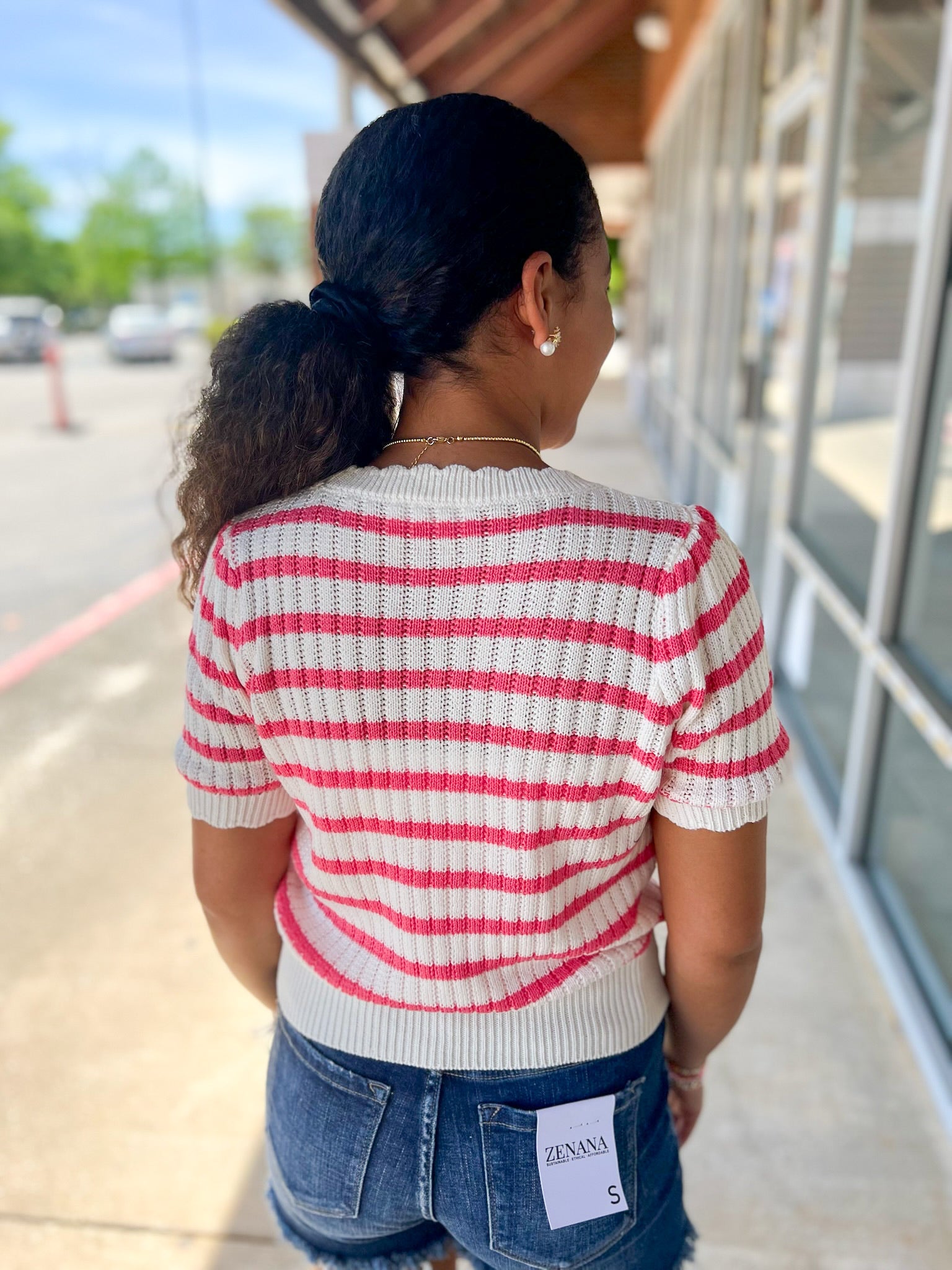 Taffy Pink Striped Knit Top with Scalloped Edges - A'Bekah's Boutique