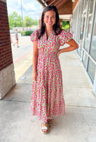 Take A Breath Pink Floral Tiered Midi Dress with Smocked Waist (R) - A'Bekah's Boutique