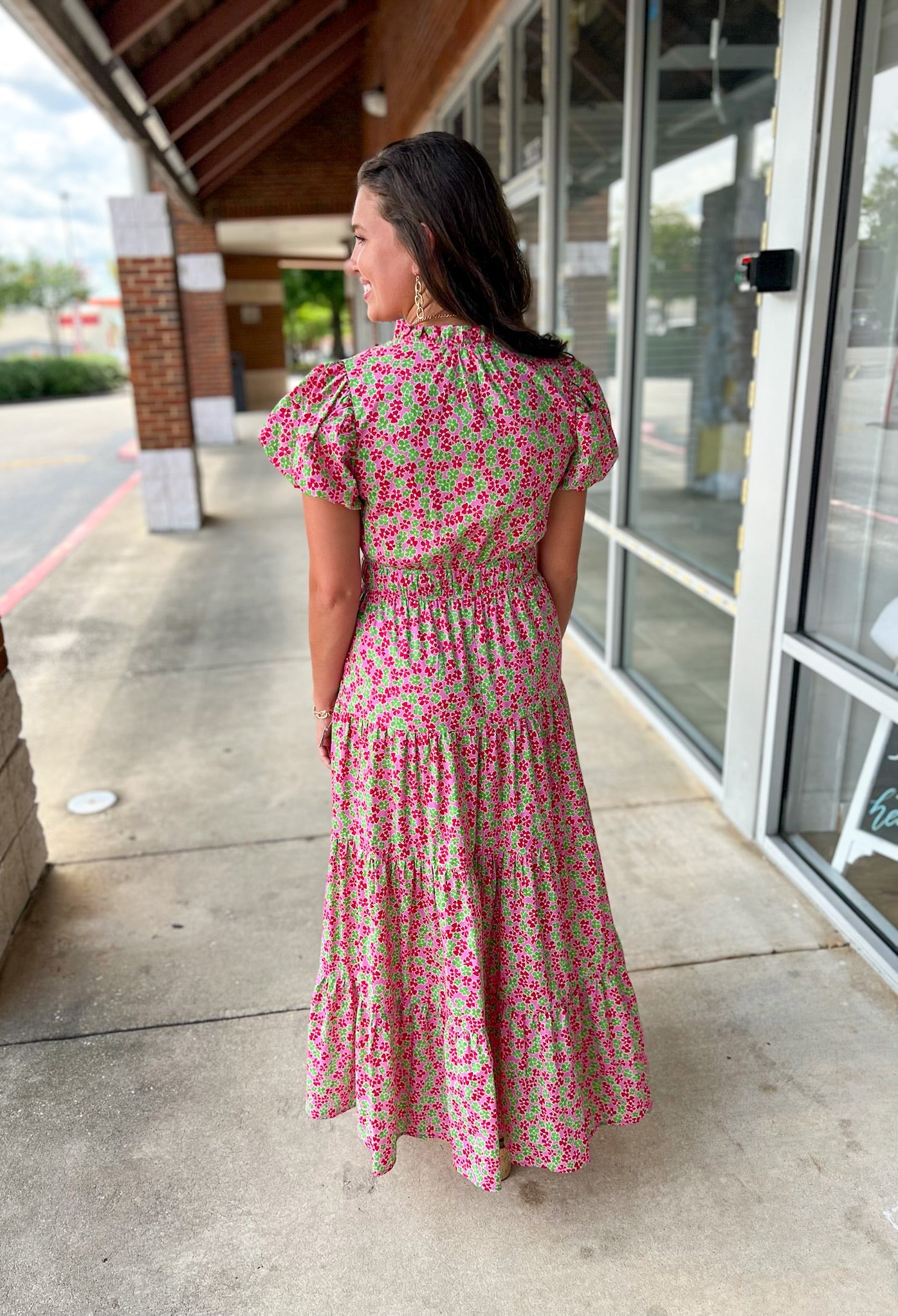 Take A Breath Pink Floral Tiered Midi Dress with Smocked Waist (R) - A'Bekah's Boutique