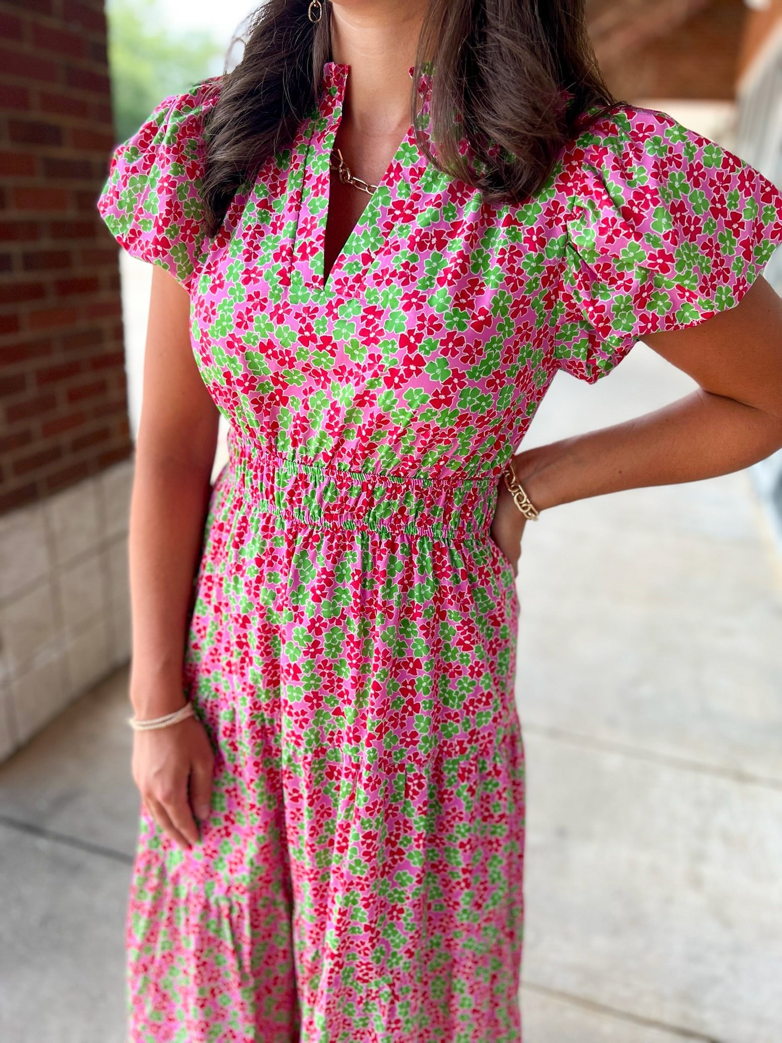Take A Breath Pink Floral Tiered Midi Dress with Smocked Waist (R) - A'Bekah's Boutique