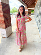 Take A Breath Pink Floral Tiered Midi Dress with Smocked Waist (R) - A'Bekah's Boutique