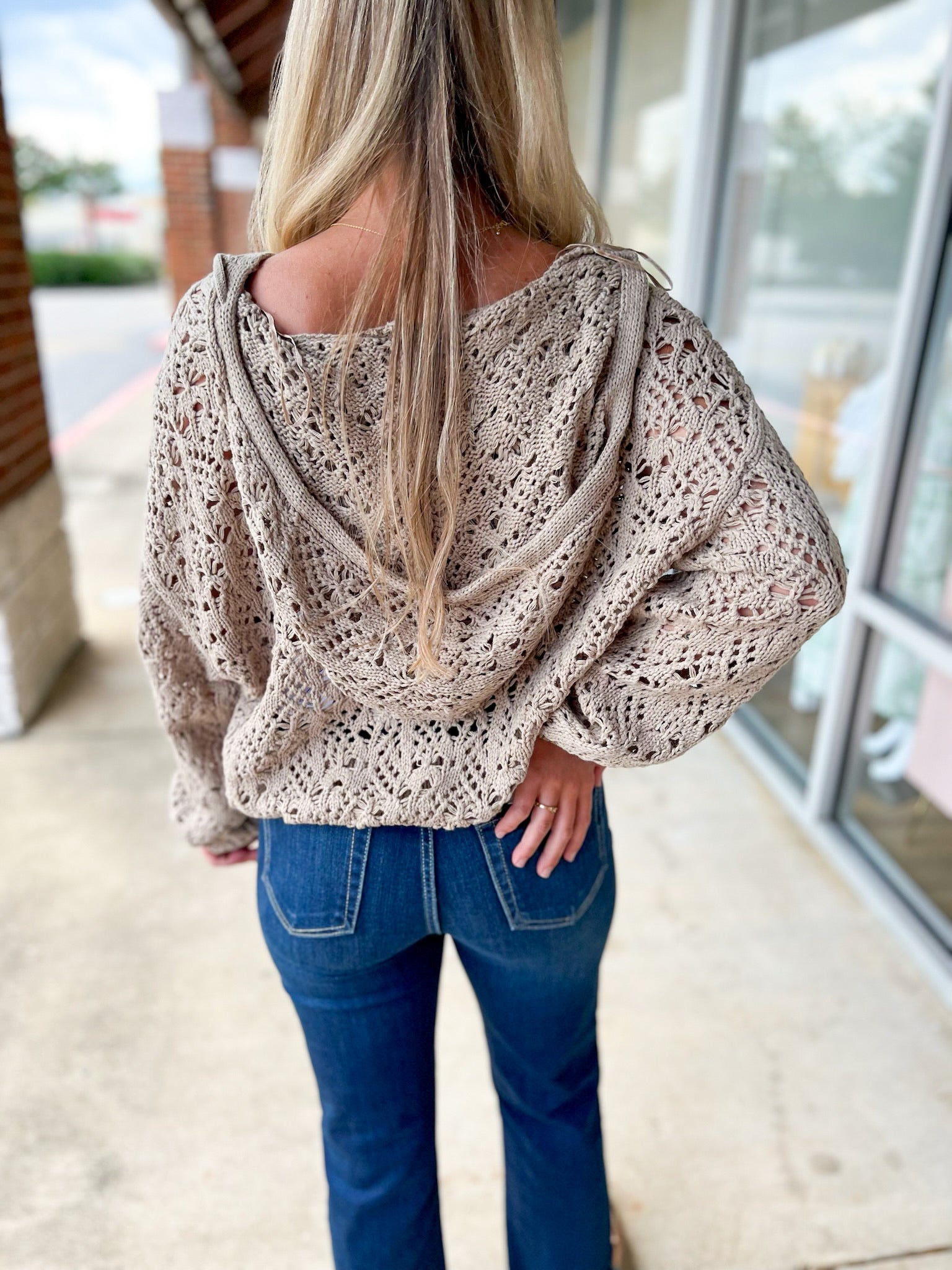 Take Me Away Khaki Open Stitch Crocheted Hooded Sweater - A'Bekah's Boutique