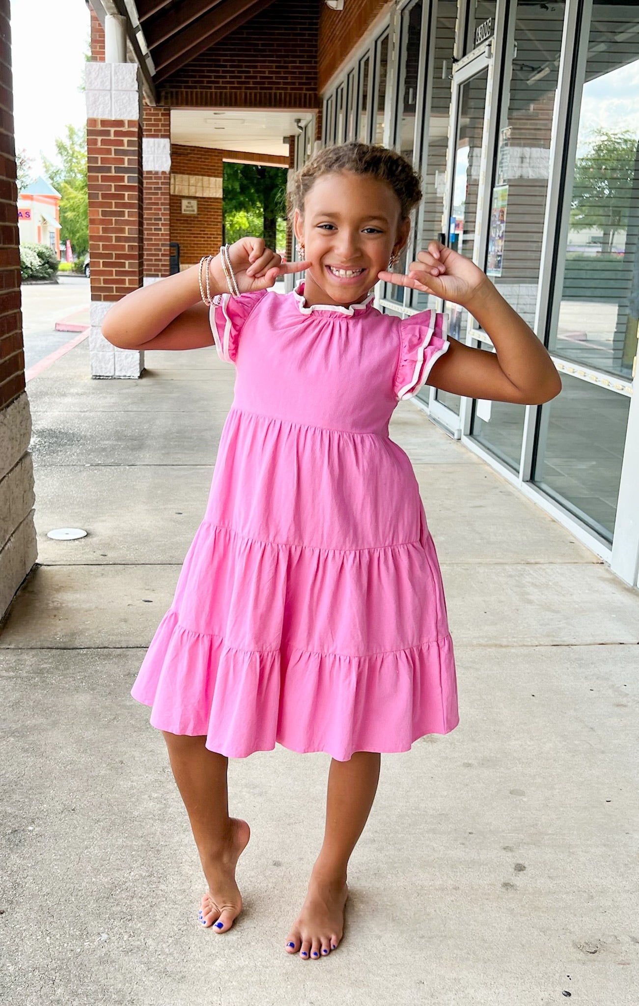 Take My Hand Girls Pink Tiered Dress with Contrast Piping - A'Bekah's Boutique