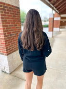 Talk To Me Black Knit Skort Set Pearl Embellishments - A'Bekah's Boutique