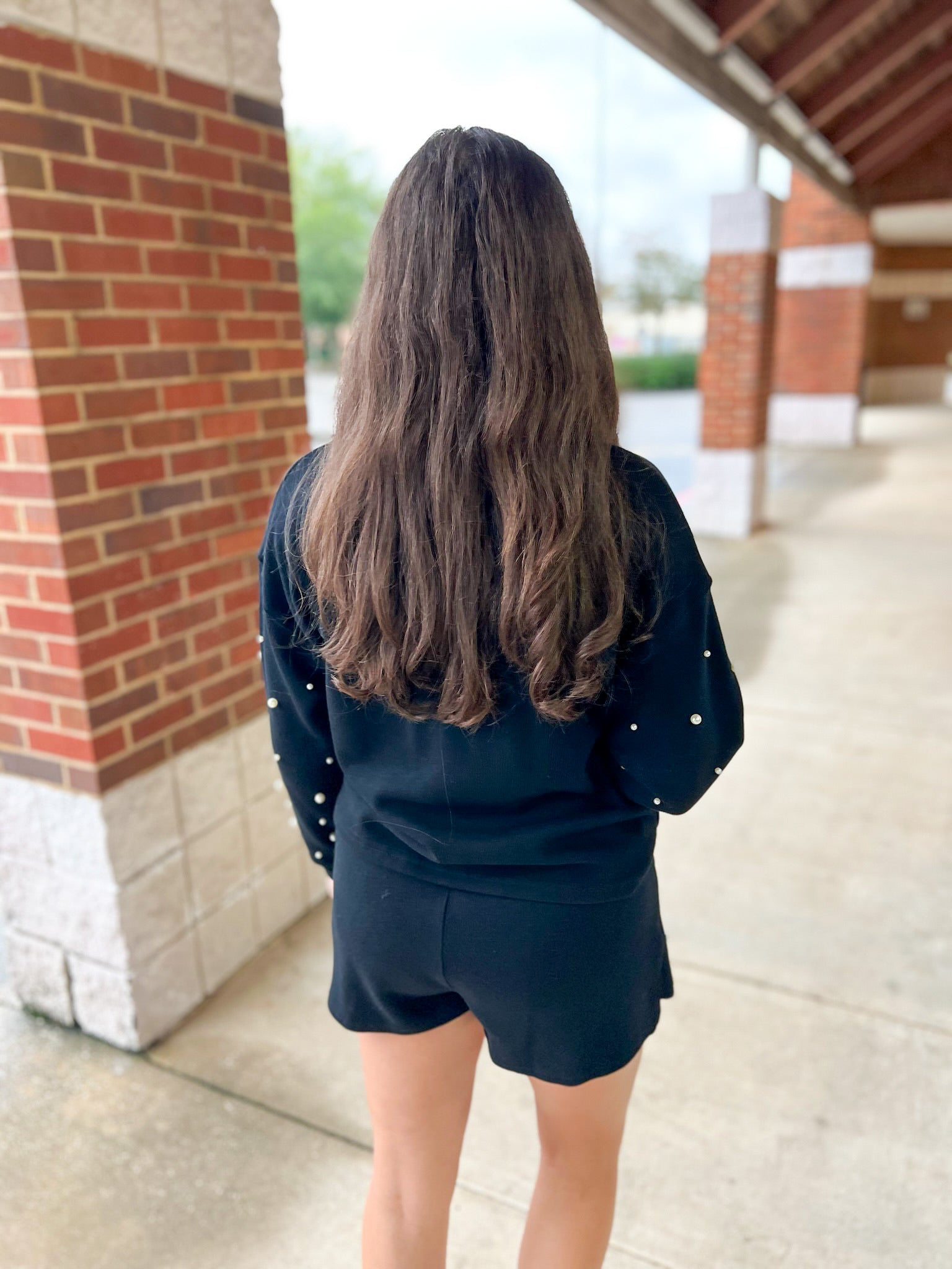 Talk To Me Black Knit Skort Set Pearl Embellishments - A'Bekah's Boutique