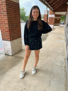 Talk To Me Black Knit Skort Set Pearl Embellishments - A'Bekah's Boutique