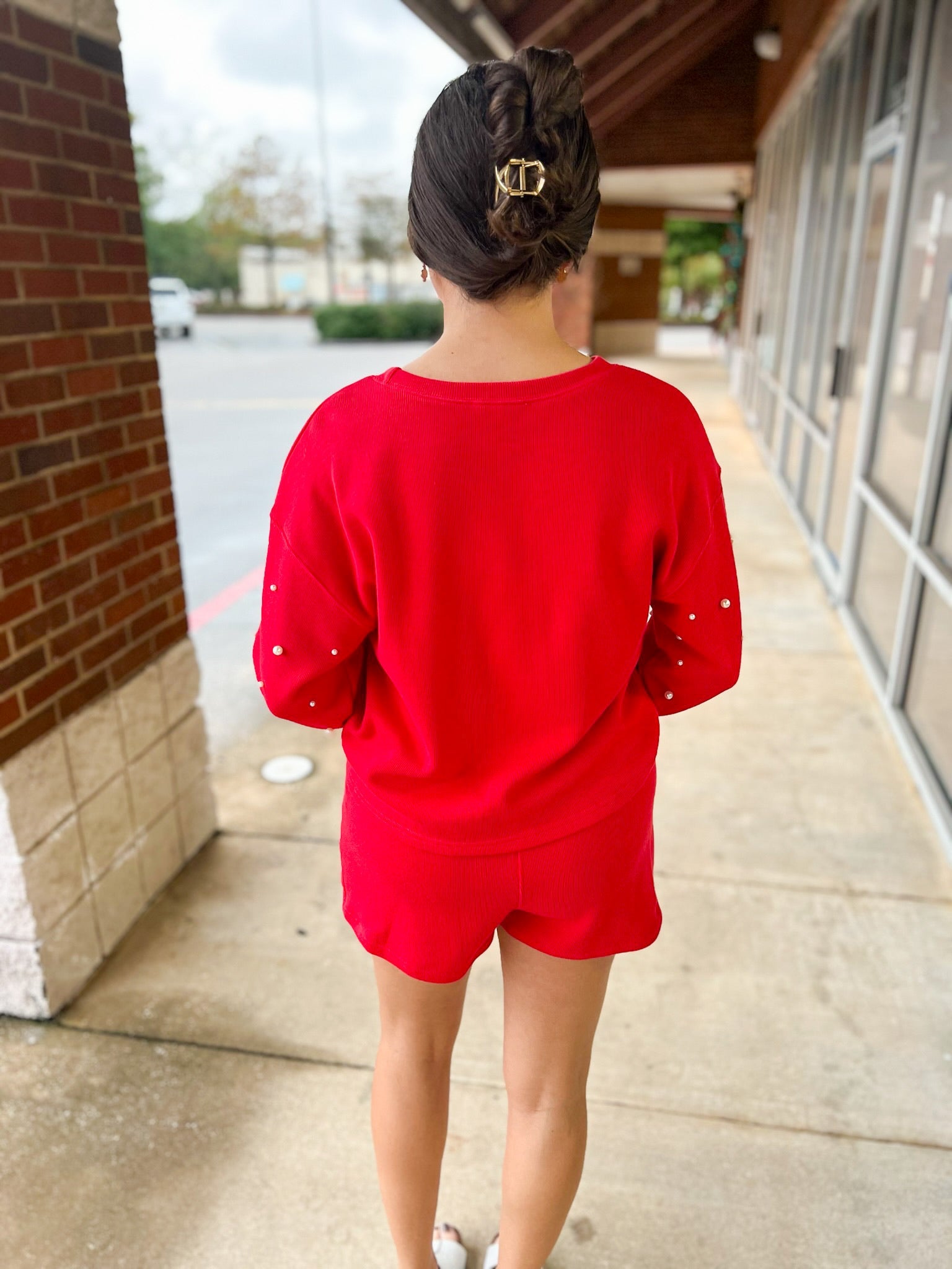 Talk To Me Red Knit Skort Set Pearl Embellishments - A'Bekah's Boutique