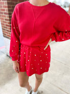 Talk To Me Red Knit Skort Set Pearl Embellishments - A'Bekah's Boutique