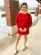 Talk To Me Red Knit Skort Set Pearl Embellishments - A'Bekah's Boutique