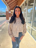 Taupe Button Up Top with Long Flowy Sleeves - A'Bekah's Boutique