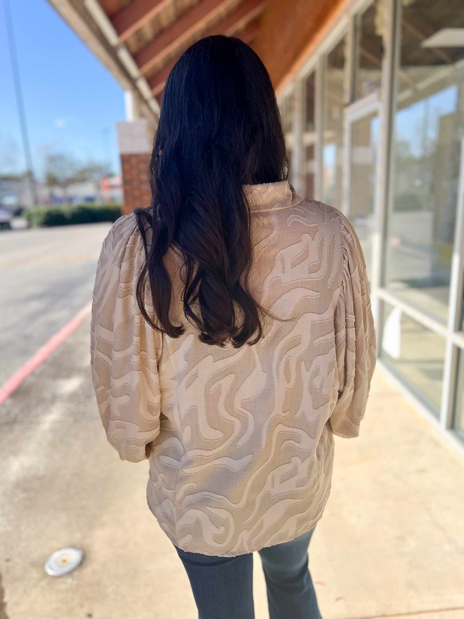 Taupe Button Up Top with Long Flowy Sleeves - A'Bekah's Boutique