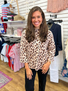 Taupe Leopard Print 3/4 Sleeve Mock Neck Sweater - A'Bekah's Boutique