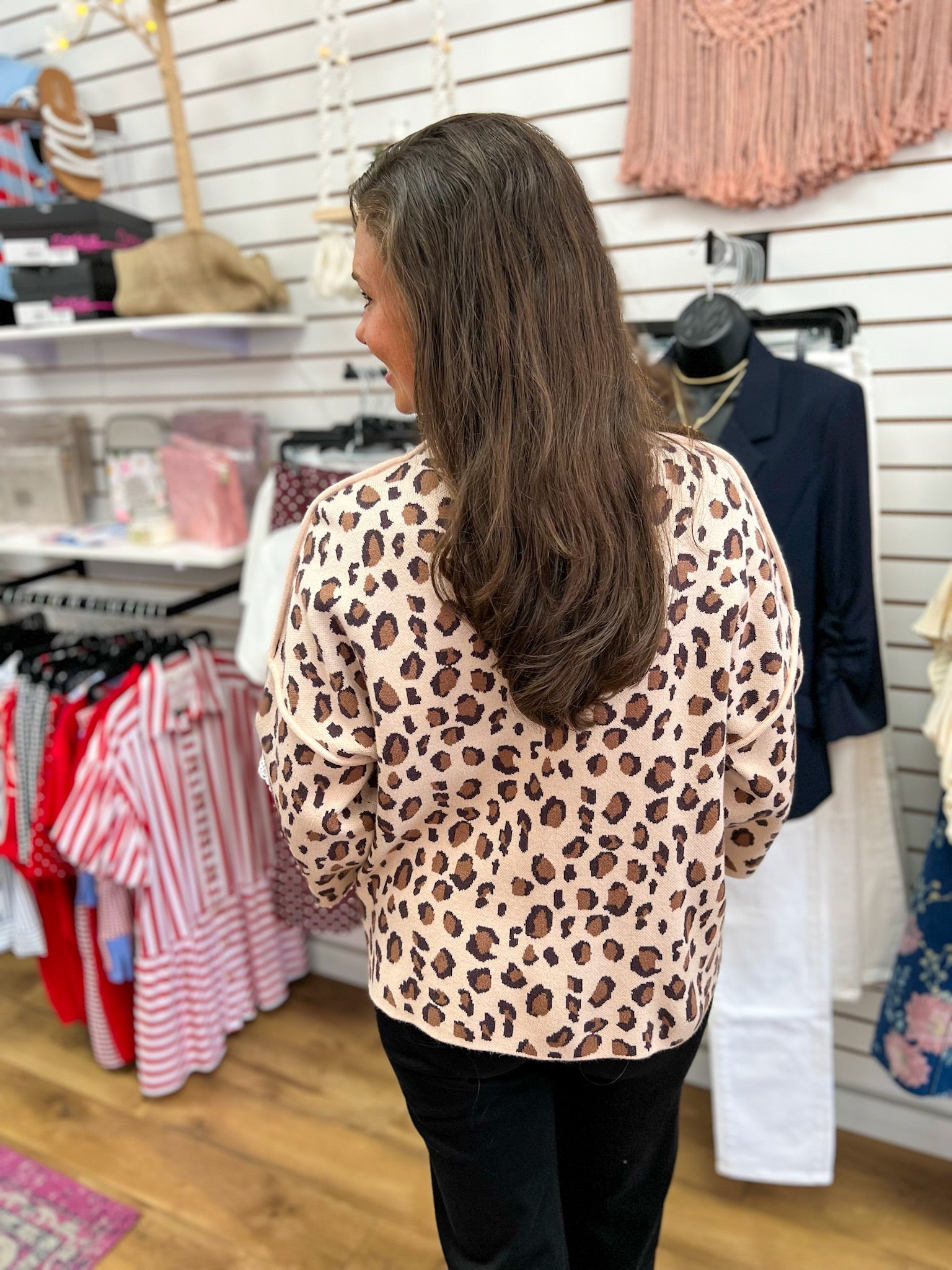 Taupe Leopard Print 3/4 Sleeve Mock Neck Sweater - A'Bekah's Boutique