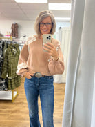 Taupe Long Sleeve Sweater with Ivory Flowers - A'Bekah's Boutique