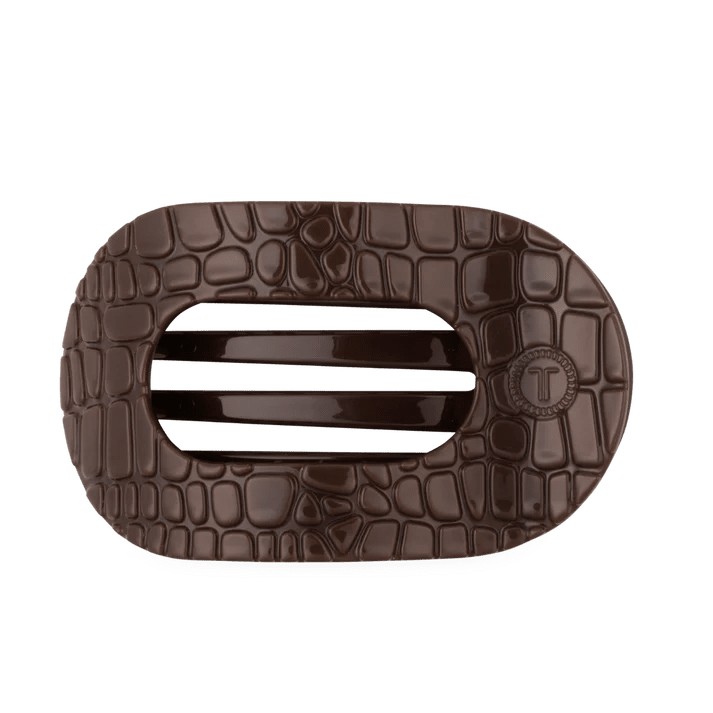 Teleties Brown Crocodile Medium Round Flat Hair Clip - A'Bekah's Boutique