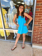 Tell Me Twice Girls Blue Aqua Romper - A'Bekah's Boutique