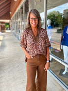 The Little Things Brown Leopard Print V - Neck Top - A'Bekah's Boutique