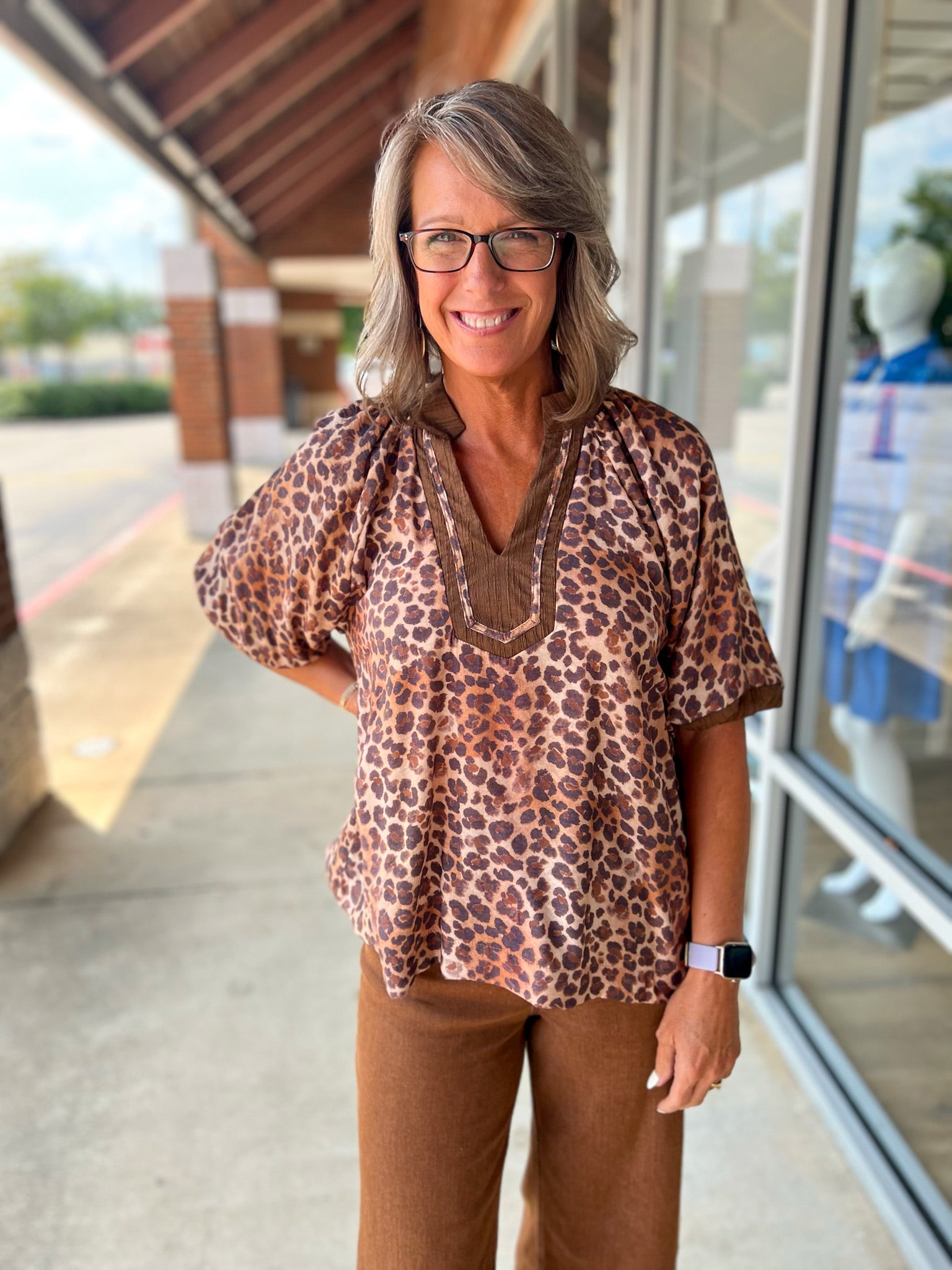 The Little Things Brown Leopard Print V - Neck Top - A'Bekah's Boutique