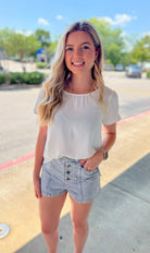 Think It Through Blue Grey Button Down Shorts with Pockets - A'Bekah's Boutique
