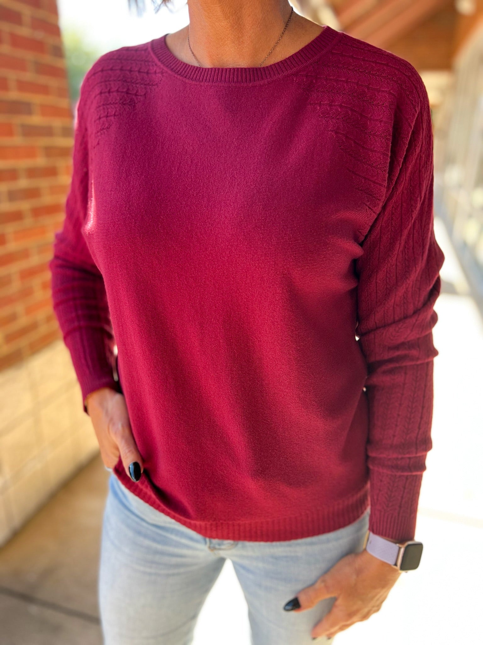 Think Positive Rosewood Fine Gauge Sweater - A'Bekah's Boutique