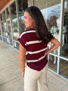 Together With You Burgundy Striped Short Sleeve Sweater with Side Ties - A'Bekah's Boutique