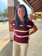 Together With You Burgundy Striped Short Sleeve Sweater with Side Ties - A'Bekah's Boutique