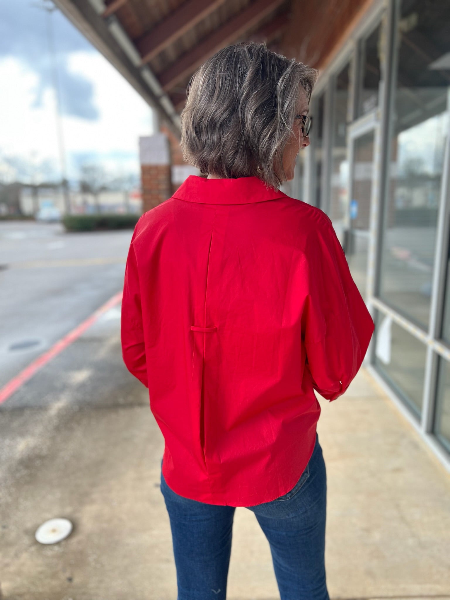 Tomato Red Button Up Top with 3/4 Length Sleeves - A'Bekah's Boutique
