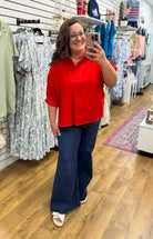 Tomato Red V-Neck Short Sleeve Top - A'Bekah's Boutique