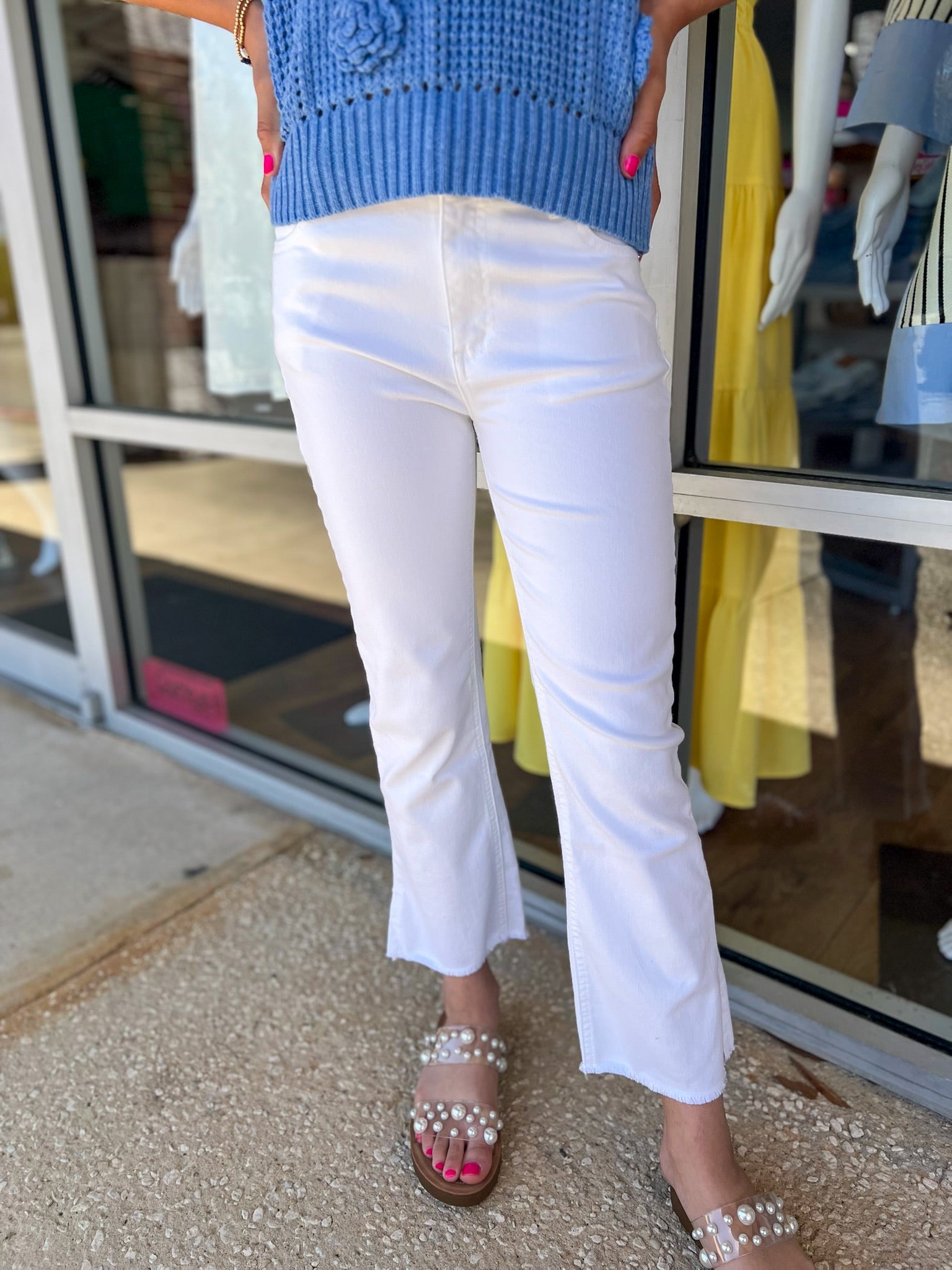 Tractr Girls White High Rise Cropped Jeans - A'Bekah's Boutique