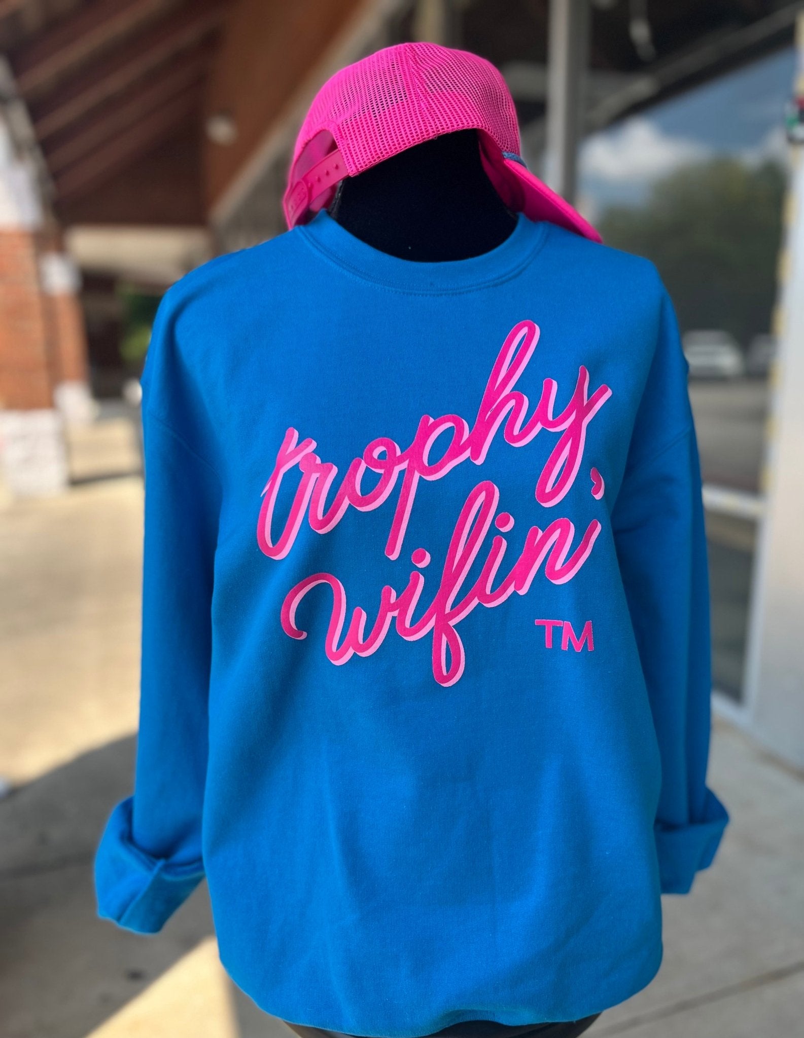 Trophy Wifin’®️ Malibu Blue Sweatshirt **PRE - SELL** - A'Bekah's Boutique