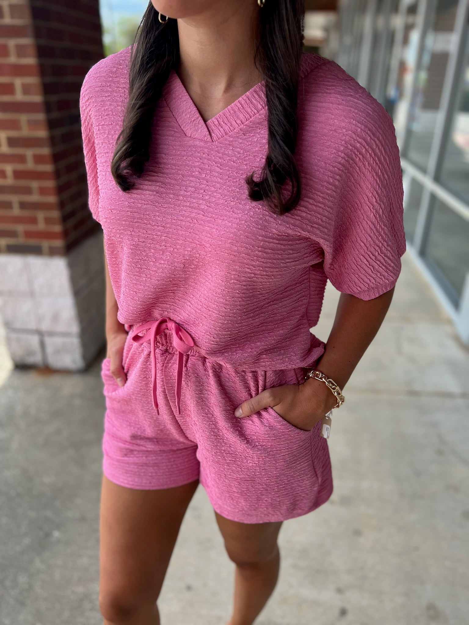 Truly Yours Pink Textured Short Set - A'Bekah's Boutique