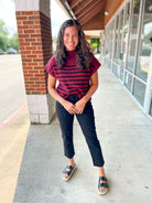 Try Again Burgundy Striped Mock Neck Short Sleeve Sweater - A'Bekah's Boutique