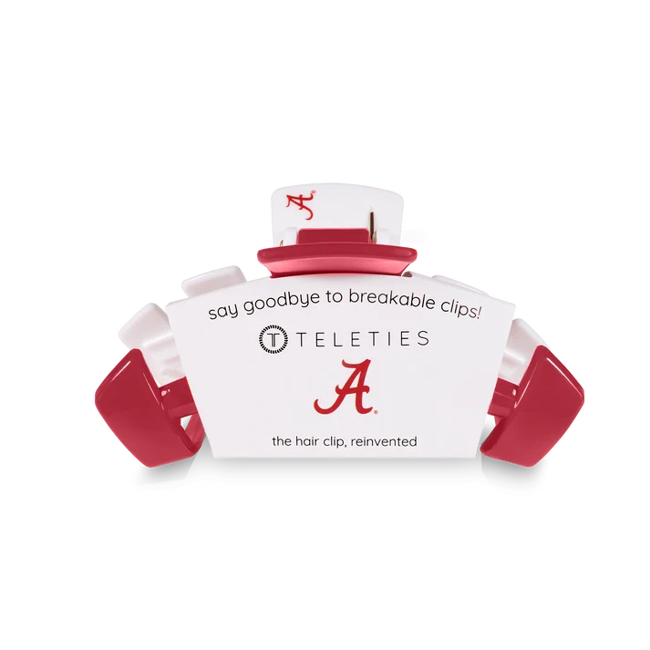 Teleties University of Alabama medium claw hair clip in crimson and white
