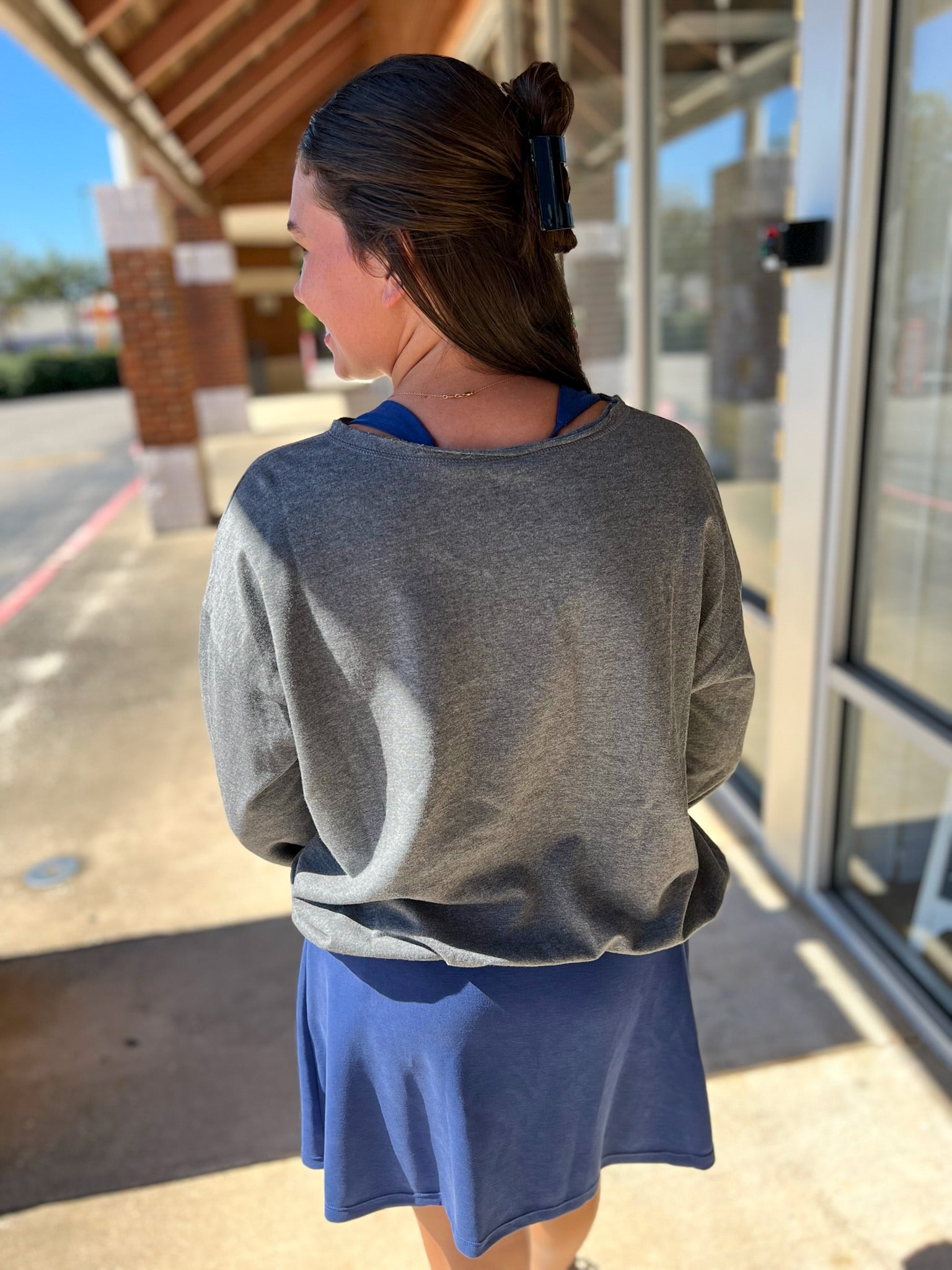 USA Patch Logo Heather Charcoal Long Sleeve Sweatshirt - A'Bekah's Boutique