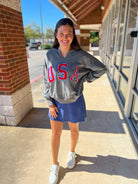 USA Patch Logo Heather Charcoal Long Sleeve Sweatshirt - A'Bekah's Boutique