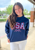 USA Stars & Bow Navy Sweatshirt - A'Bekah's Boutique
